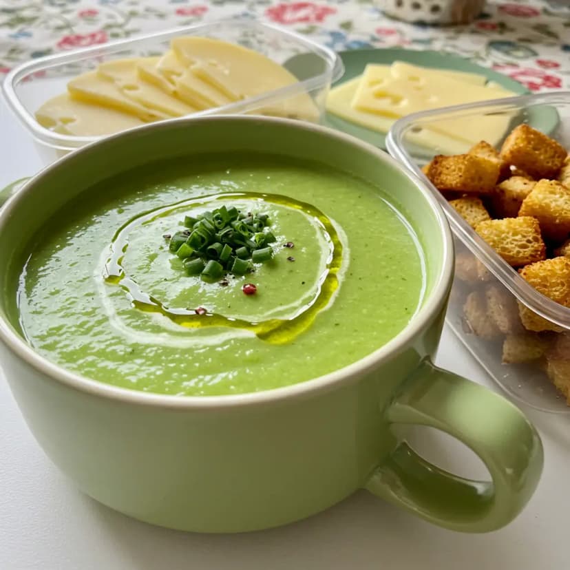 Sopa Cremosa de Ervilha com Calabresa e Bacon