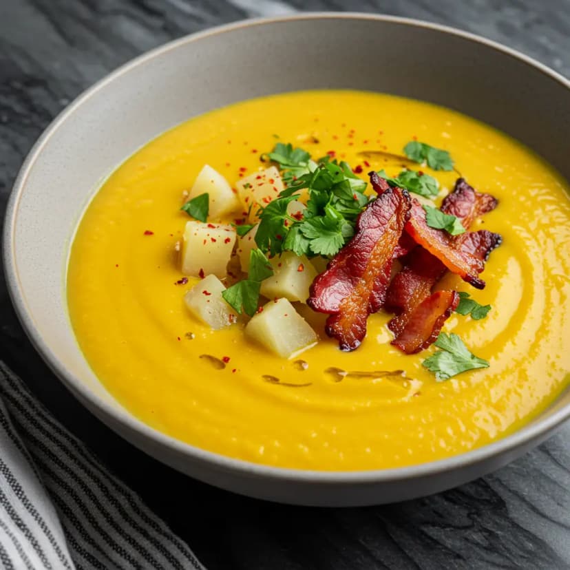 Sopa Cremosa de Mandioca com Carne-Seca