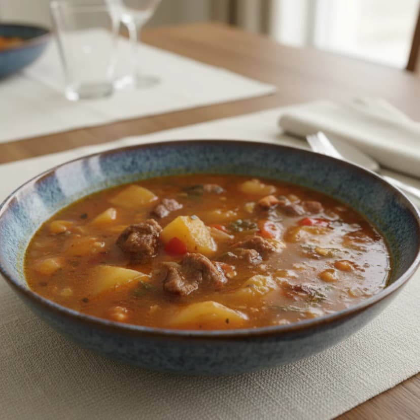 Sopa Cremosa de Mandioca com Coxão Mole