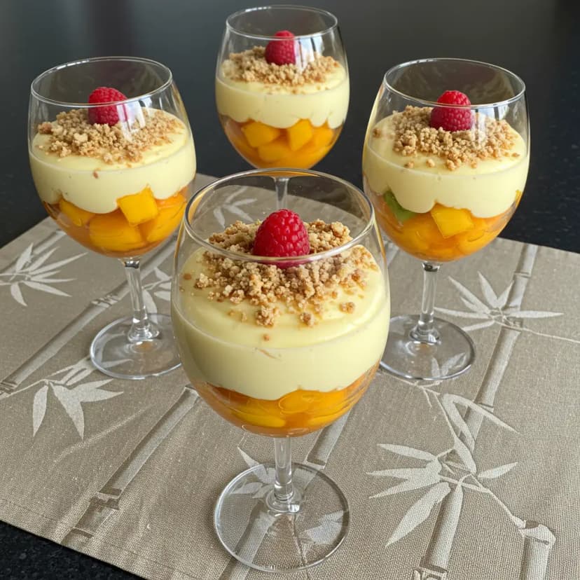 Taça de Frutas com Creme de Baunilha e Farofa de Amêndoas