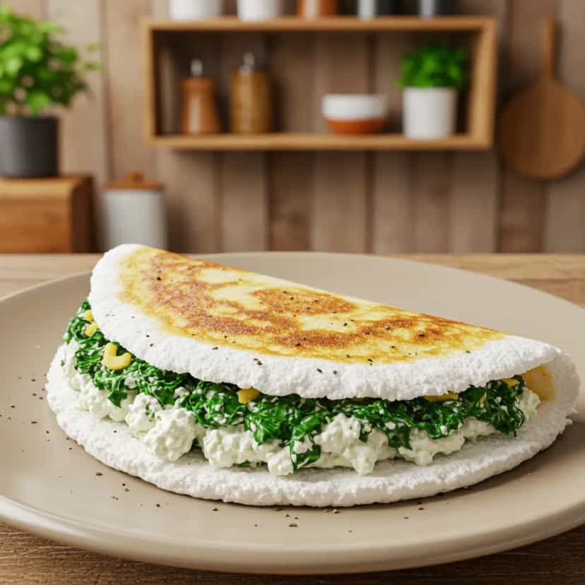 Foto deliciosa de Tapioca Recheada com Espinafre e Ricota pronta para servir - Vegetarianas