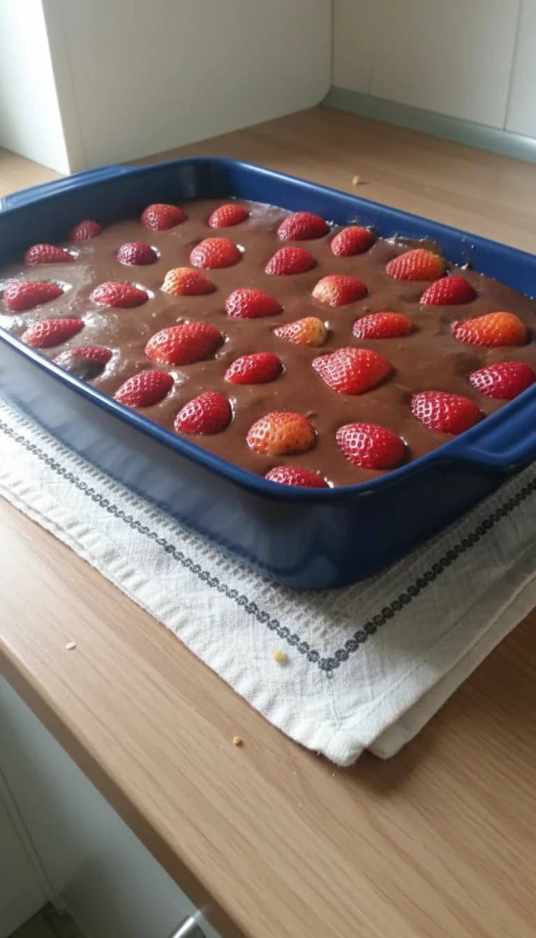 Torta Cremosa de Morango com Ganache de Chocolate