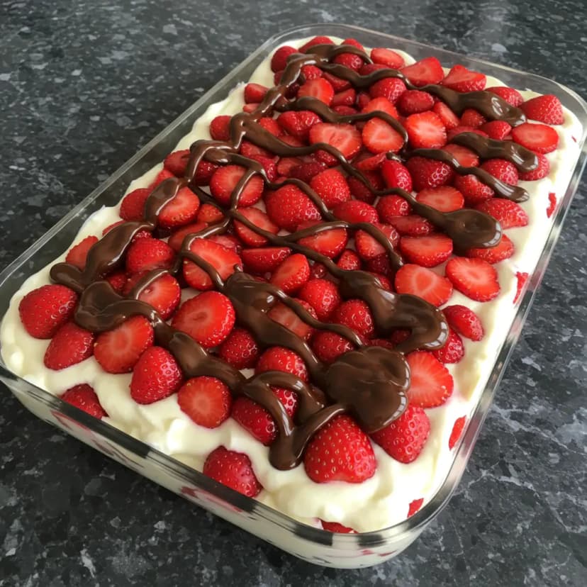 Torta de Bolacha com Chocolate e Morangos