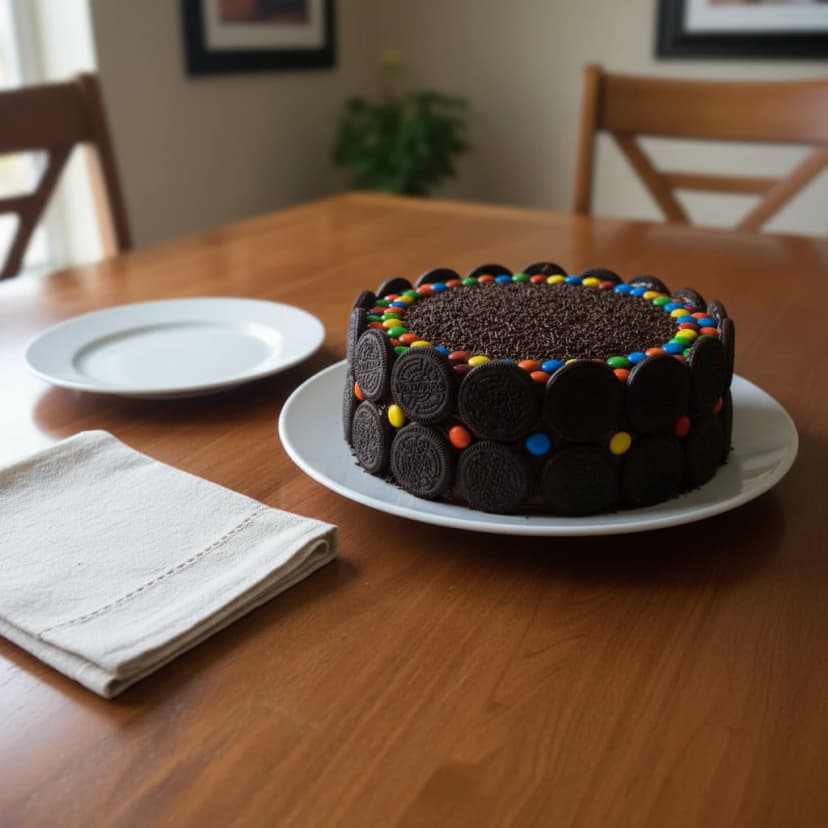 Torta de Chocolate com Biscoitos e Confeitos